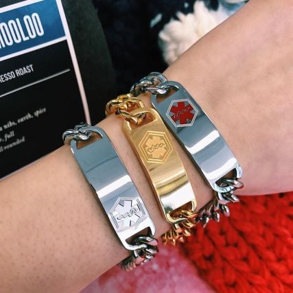 Medical alert bracelet featuring the Star of Life symbol — the universal medical emergency symbol