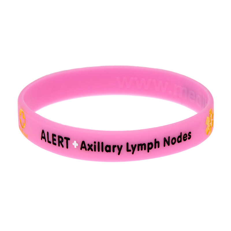 Pink silicone medical alert bracelet with colour-filled engraving