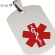 Close-up of red Star of Life medical symbol on stainless steel dog tag