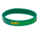 Green silicone medical bracelet showing ‘ALERT! BEE STING ALLERGY’ text for emergency visibility.