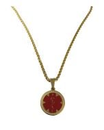 Gold medical alert necklace with engraved round Star of Life pendant - Mediband