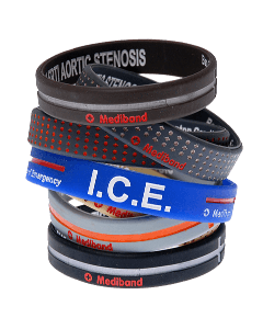 Custom Reversible Designer Mediband bundle showing vibrant dual-colour silicone medical ID bracelets for personalised alert.