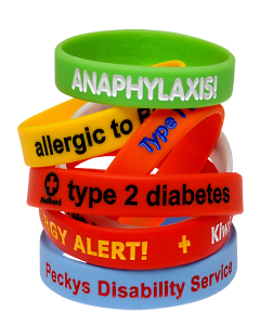 Bold alert medical ID bracelet by Mediband showing engraved silicone band in black for everyday wear.