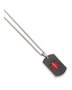 Stainless Steel Medical Alert Dog Tag — Obsidian Red