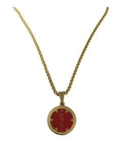 Gold medical alert necklace with engraved round Star of Life pendant - Mediband