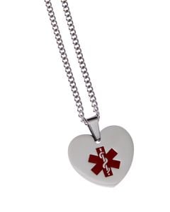 Stainless Steel Medical Alert Necklace — Heart Pendant (Blank, Engravable)