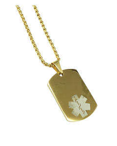 Gold Medical Alert Dog Tag — Rustic Patina