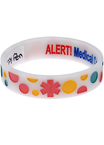 Bubbles reversible write-on kids medical ID bracelet