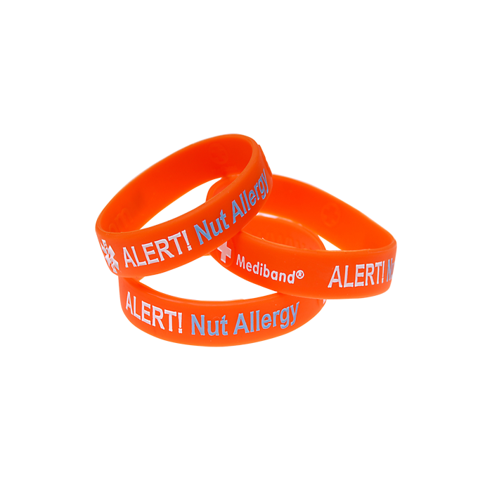 Nut allergy medical alert bracelet worn on wrist for anaphylaxis safety Australia