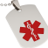 Close-up of red Star of Life medical symbol on stainless steel dog tag