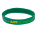 Green silicone medical bracelet showing ‘ALERT! BEE STING ALLERGY’ text for emergency visibility.