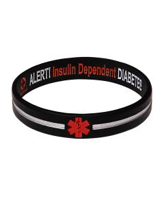 Diabetes Insulin Dependent - Black Stripe Reversible Medical Bracelet