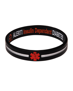 Diabetes Insulin Dependent - Black Stripe Reversible Medical Bracelet