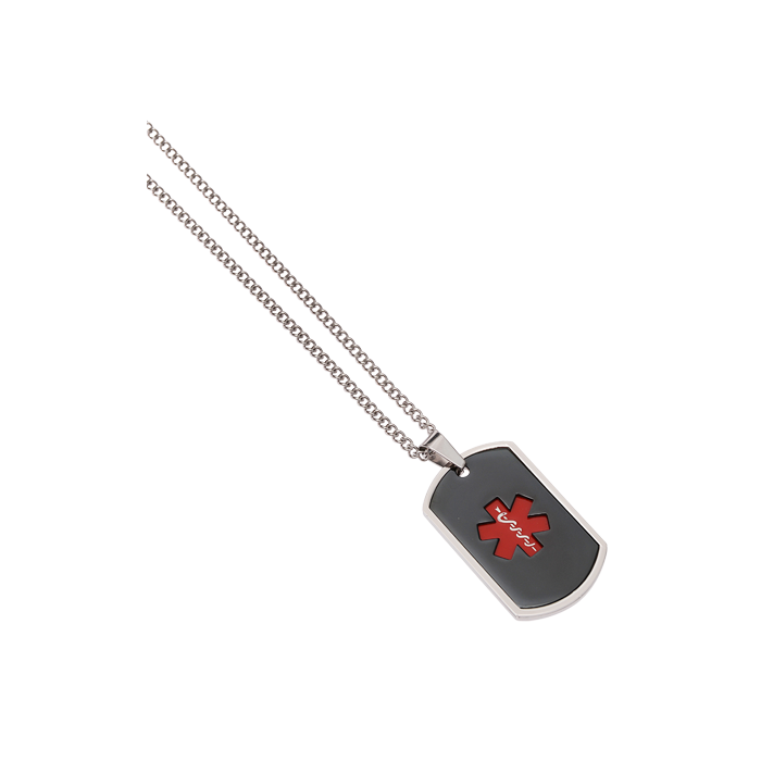 Stainless Steel Dog Tag Red Medical ID Identify Alert Jewellery