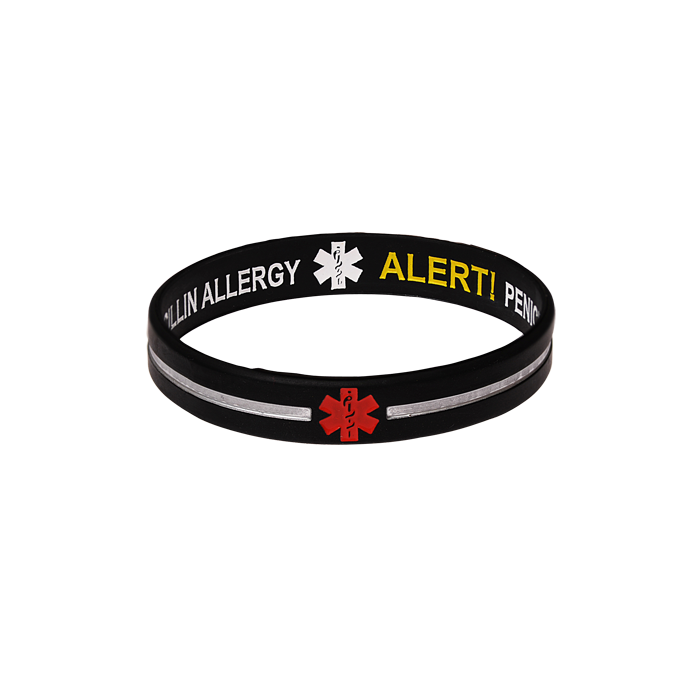 Penicillin Allergy Black Cross Reversible Designer Medical Bracelet