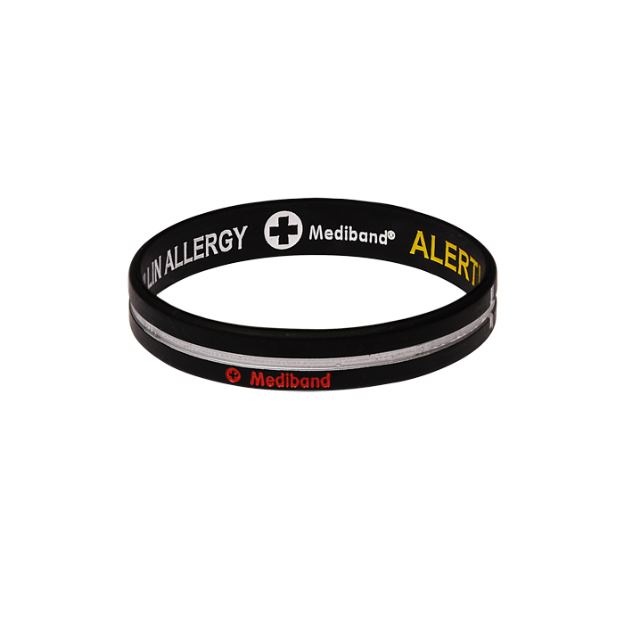 Penicillin Allergy Medical Alert ID Bracelet Mediband Silicone Wristband Reversible Designer Black Cross