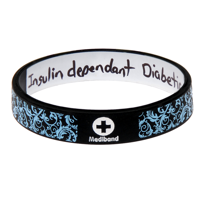 Reversible Write On Floral Design Blue and Black Silicone Wristband