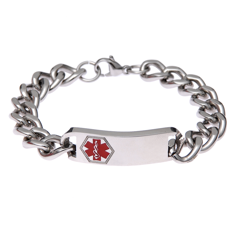 Stainless Steel Classic Red Medical Alert Bracelet