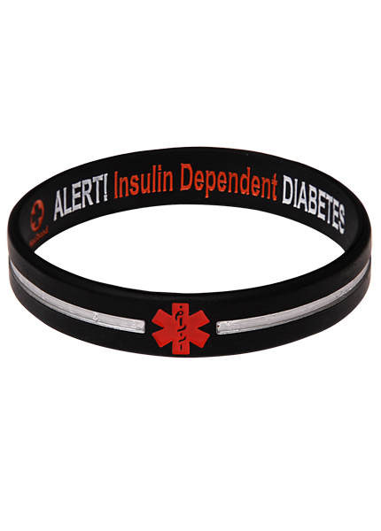 Diabetes Insulin Dependent - Black Stripe Reversible Medical Bracelet
