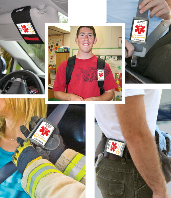 People wearing the MediPal seat belt cover with a medical ID on a car seat belt