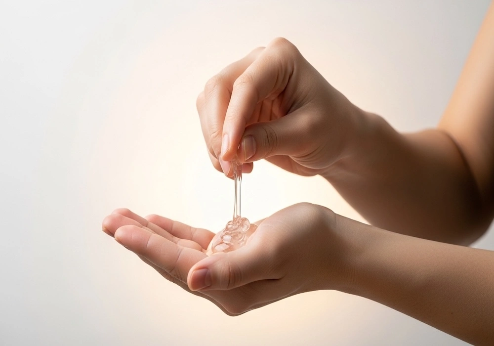 Person applying hand sanitiser gel on hands