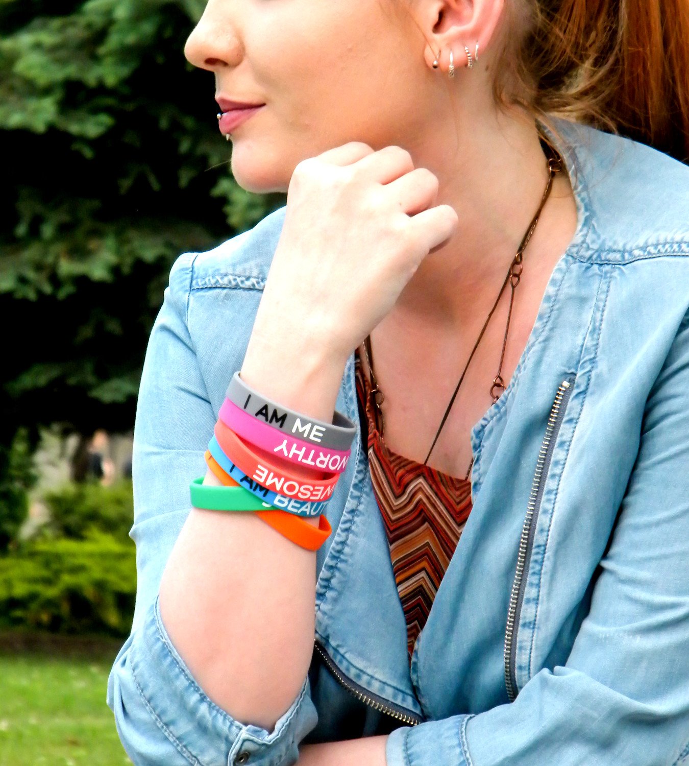 Girl wearing silicone medical alert bracelet for allergy safety